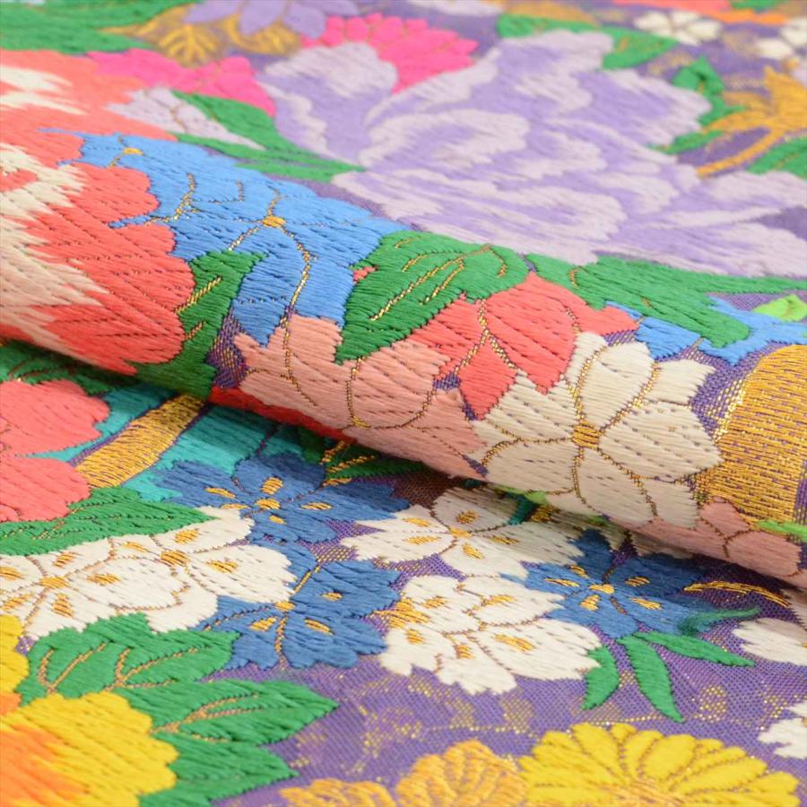色打掛 正絹 身丈195cm L 裄丈67cm リサイクル着物 紫色系 四季花文様 
