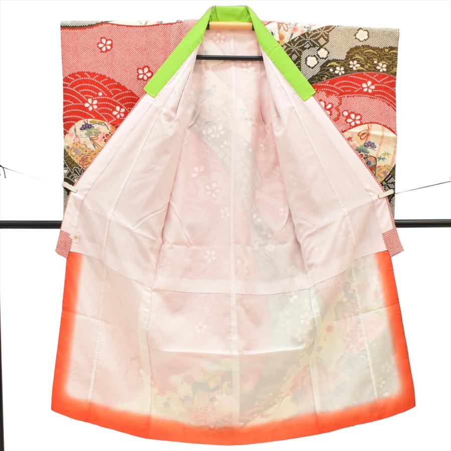 七五三 女の子 7歳 3点セット 化繊 着物 帯 長襦袢 重ね衿付き