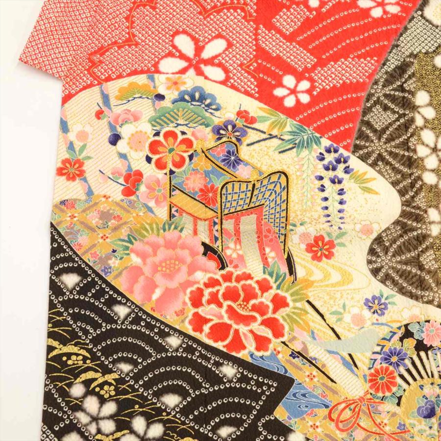 七五三 女の子 7歳 3点セット 化繊 着物 帯 長襦袢 重ね衿付き