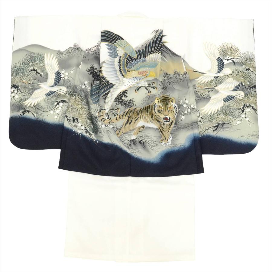 七五三 祝い着 鷲と山水模様 七五三 男の子 5歳 2点セット 化繊 着物 羽織 仕立て上がり 身丈