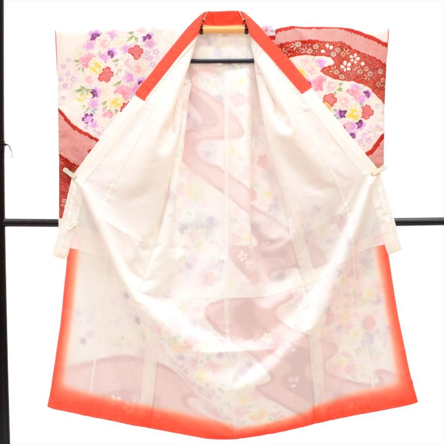 七五三 女の子 7歳 2点セット 化繊 着物 帯 重ね衿付き 仕立て上がり