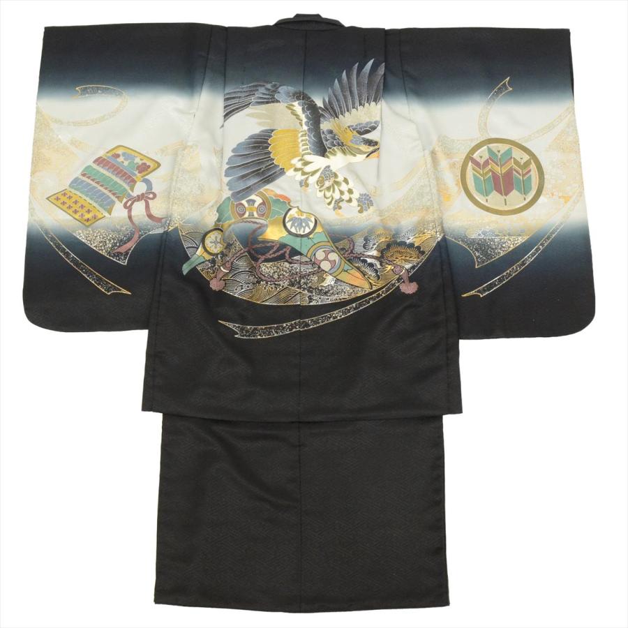 七五三 男の子 5歳 2点セット 化繊 着物 羽織 仕立て上がり 身丈98.5cm