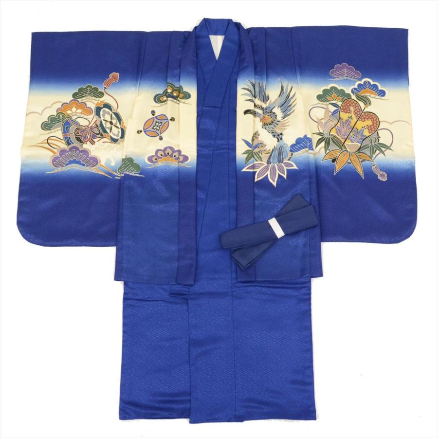 七五三 男の子 5歳 2点セット 化繊 着物 羽織 美品 仕立て上がり 身丈