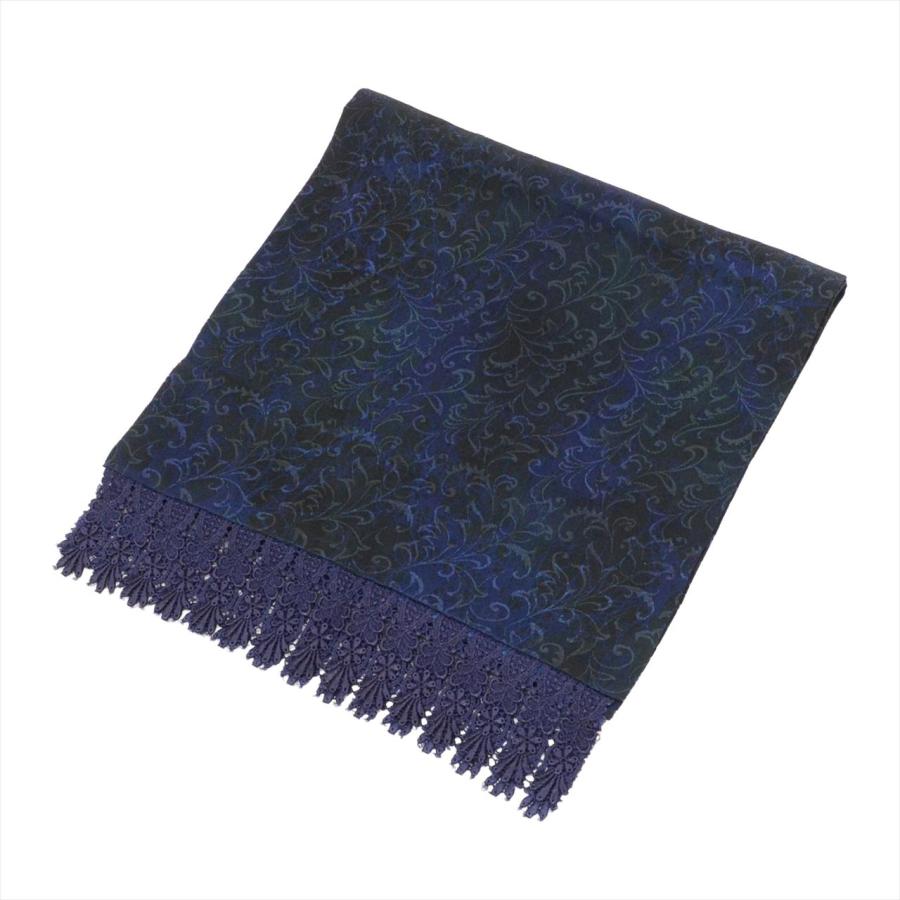 道行コート 化繊 身丈129.5cm 裄65cm 紺色系 花唐草文様 リサイクル