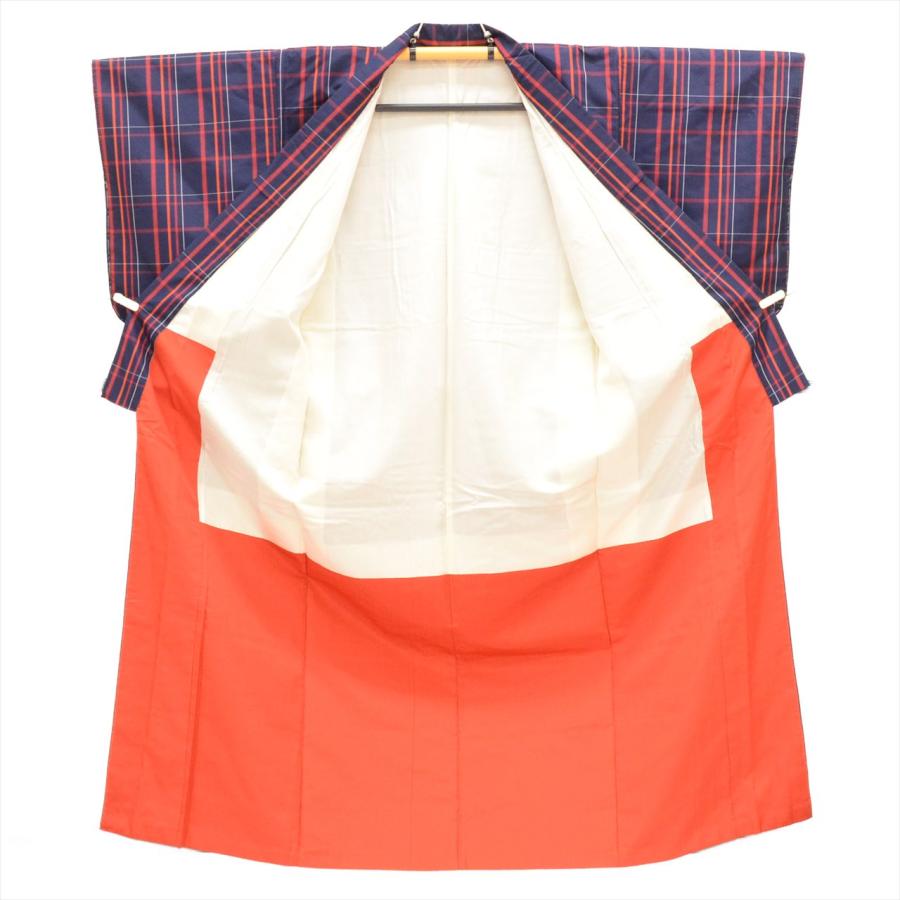 未使用品 本場黄八丈 紬 格子 茶色 チェック 袷 身丈157cm 裄