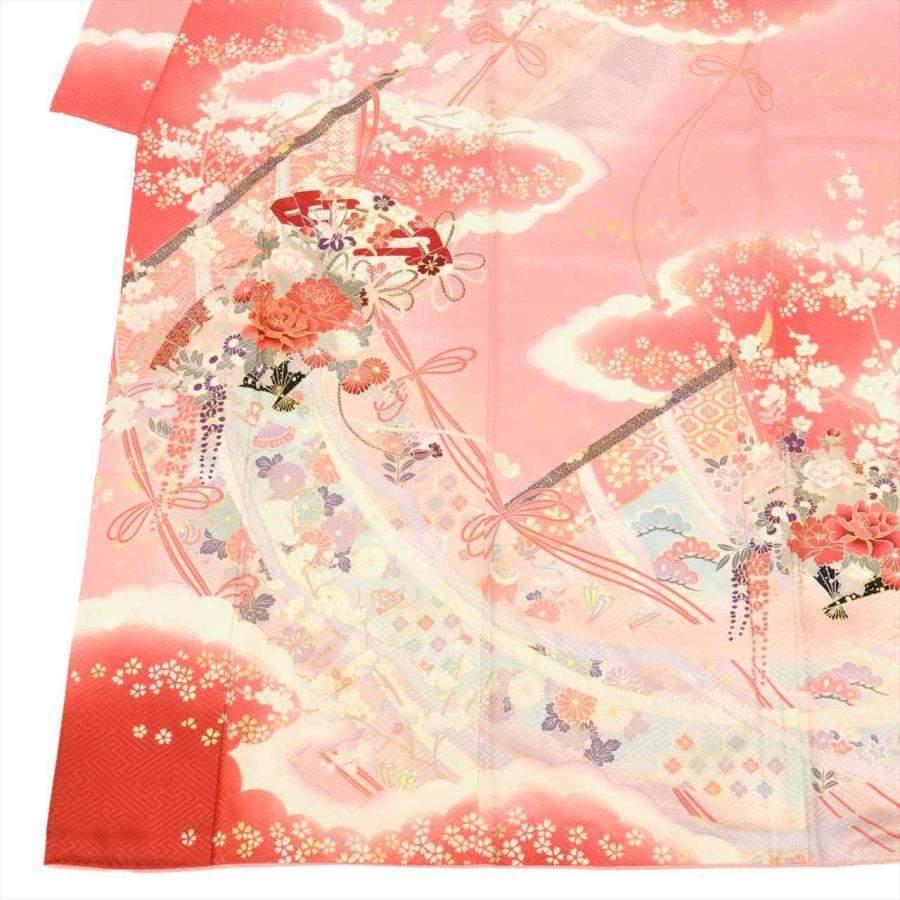 振袖 長襦袢 セット 正絹 身丈162cm L 裄66cm ピンク色系 扇 花文様 