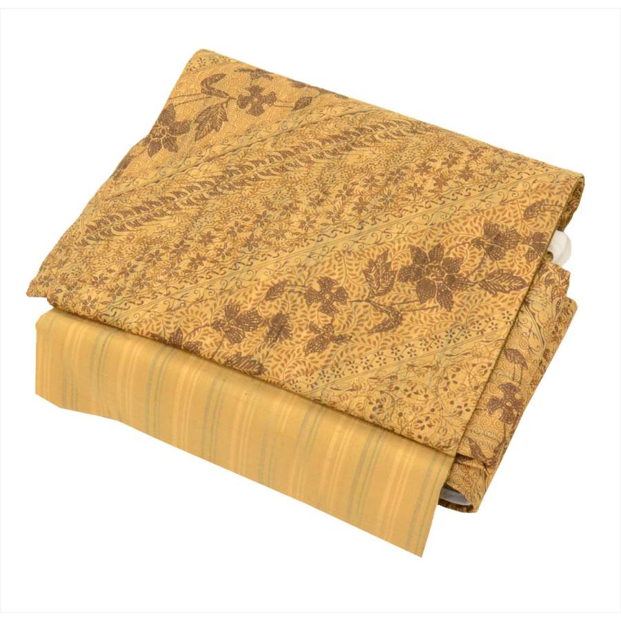 袋帯 正絹 作り帯 付け帯 美品 仕立て上がり 中古 帯 茶色系 草花文様 