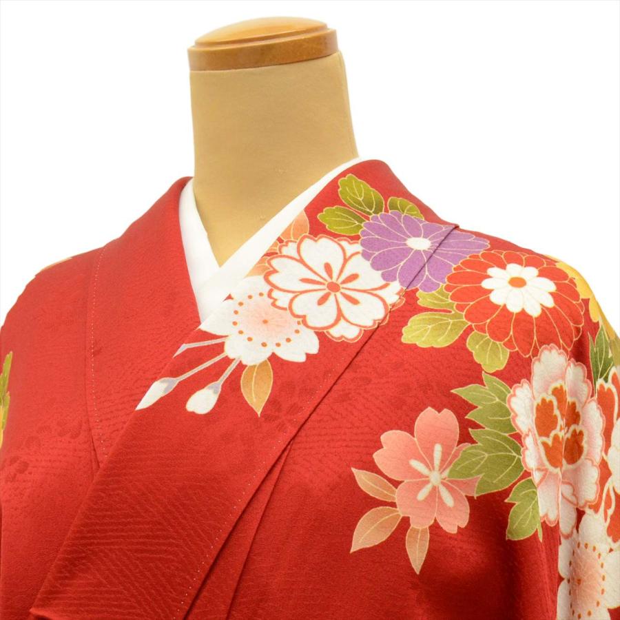 振袖 身丈171.5cm 裄丈67cm 正絹 逸品 【中古】 振袖 身丈159.5cm 裄丈62.5cm S 袷 菊 熨斗 金糸 絞り 朱色 正絹 秀品