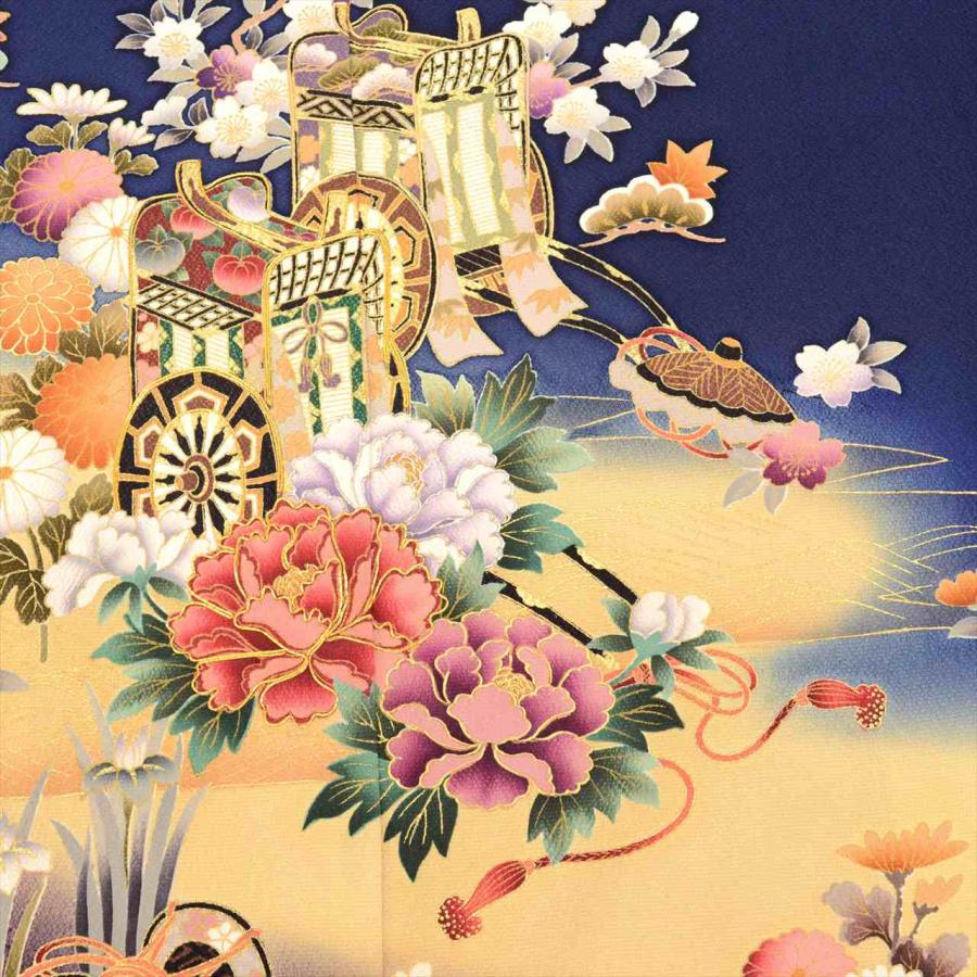 振袖 美品 秀品 168cm 66cm 正絹 【中古】 振袖 中古 フルセット 販売 正絹 成人式 クリーム 百合 オレンジ 美品