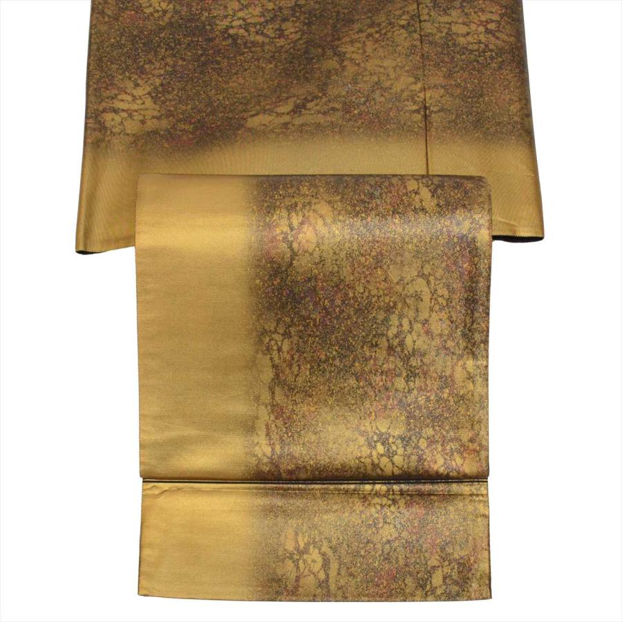 [極美品] 袋帯　正絹　焦茶色　箔　流水　洒落帯　訪問着　付下げ　無地　色留袖 極美品] 袋帯 正絹 焦茶色 箔 流水 洒落帯 訪問着 付下げ 無地