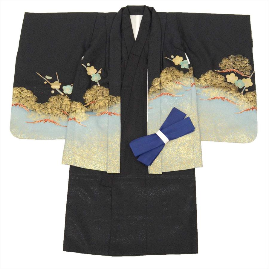 【中古品】5歳用 七五三 祝い着 七五三 男の子 5歳 2点セット 化繊 着物 羽織 美品 仕立て上がり