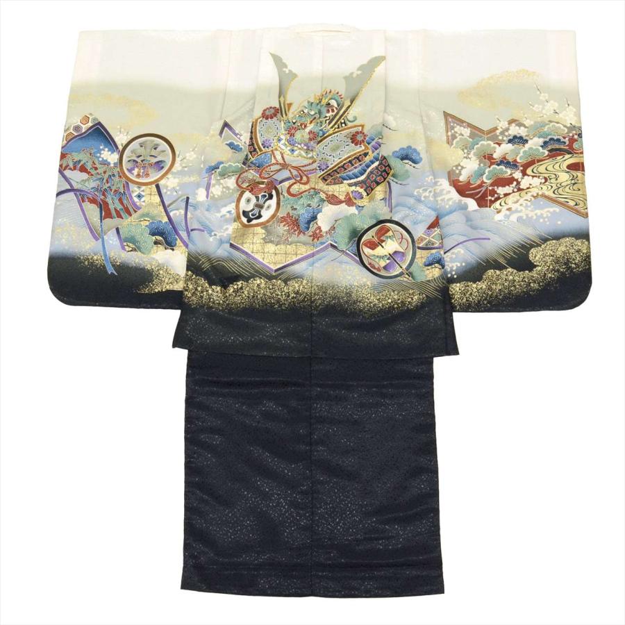 【中古品】5歳用 七五三 祝い着 七五三 男の子 5歳 2点セット 化繊 着物 羽織 美品 仕立て上がり 中古