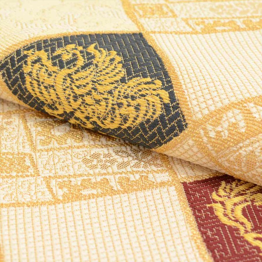 袋帯 正絹 仕立て上がり 美品 リサイクル帯 中古 ベージュ色系 吉祥