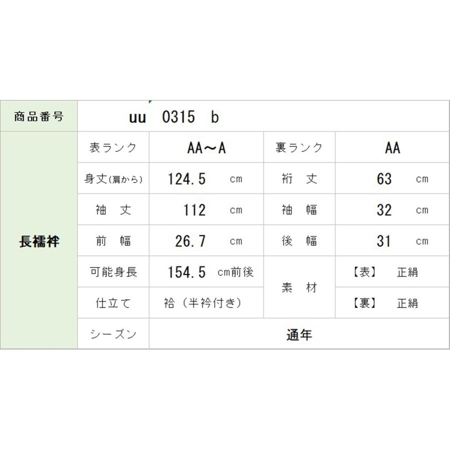 長襦袢 正絹 振袖用 仕立て上がり リサイクル着物 身丈124.5cm 裄63cm