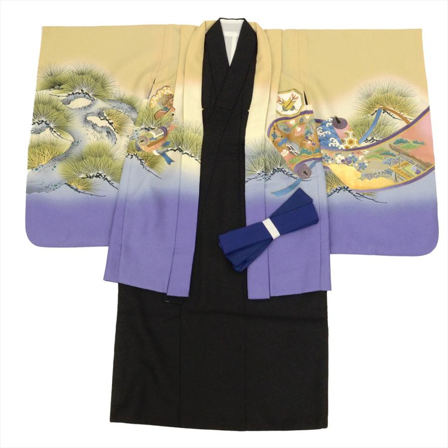 【美品】男の子七五三・5歳・化繊・袴と着物のセット 七五三 着物 男の子 5歳 ブランド 羽織袴セット 華徒然「青藍