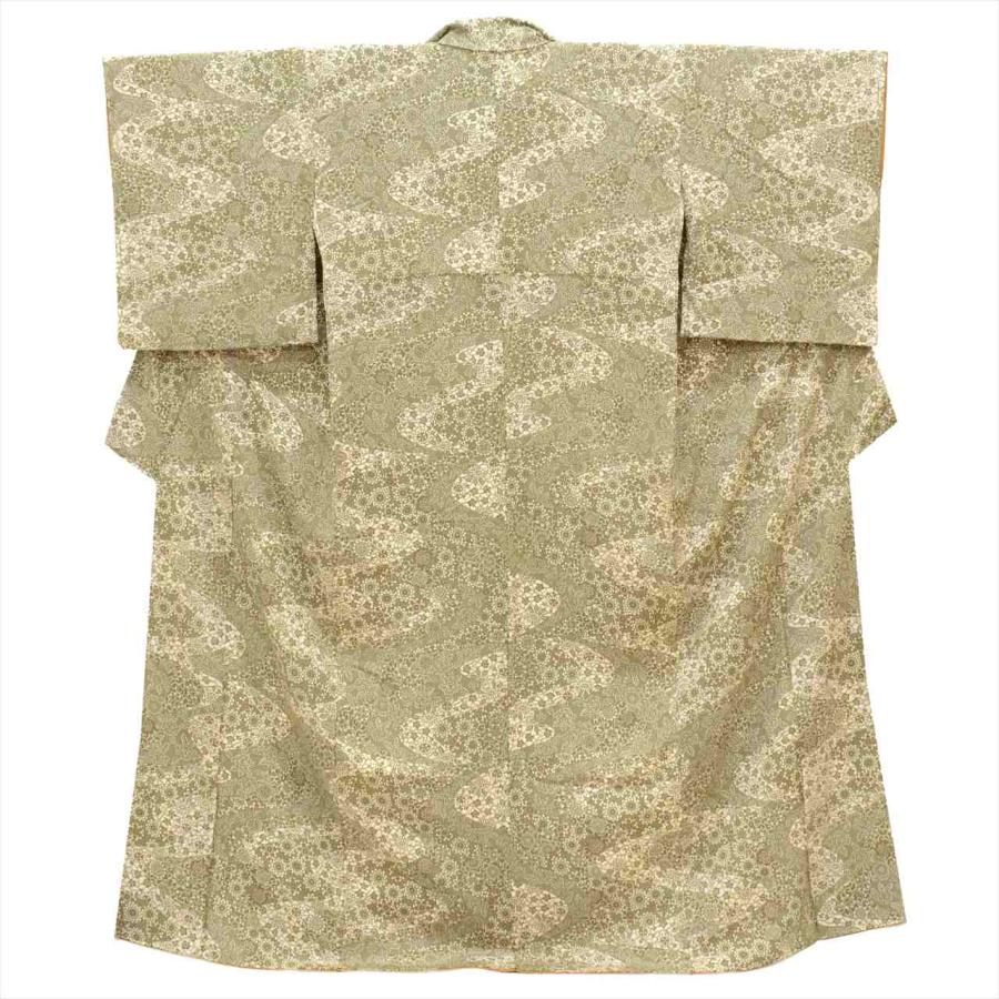 小紋 正絹 袷 身丈160cm M 裄64.2cm 仕立て上がり 美品 緑色系