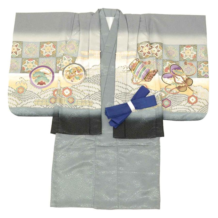 【中古品】5歳用 七五三 祝い着 リサイクル 七五三 男の子 5歳 2点セット 化繊 着物 羽織 美品 仕立て