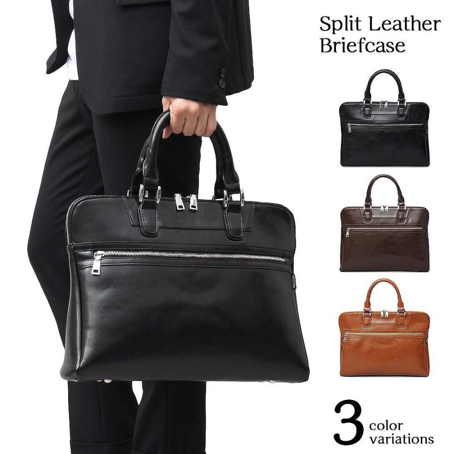 レザーバッグ ブリーフケース スプリットレザー ビジネスバッグ 牛床革 通勤 通学 A4 収納 機能的 ポケット オフィス カジュアル シンプル 鞄