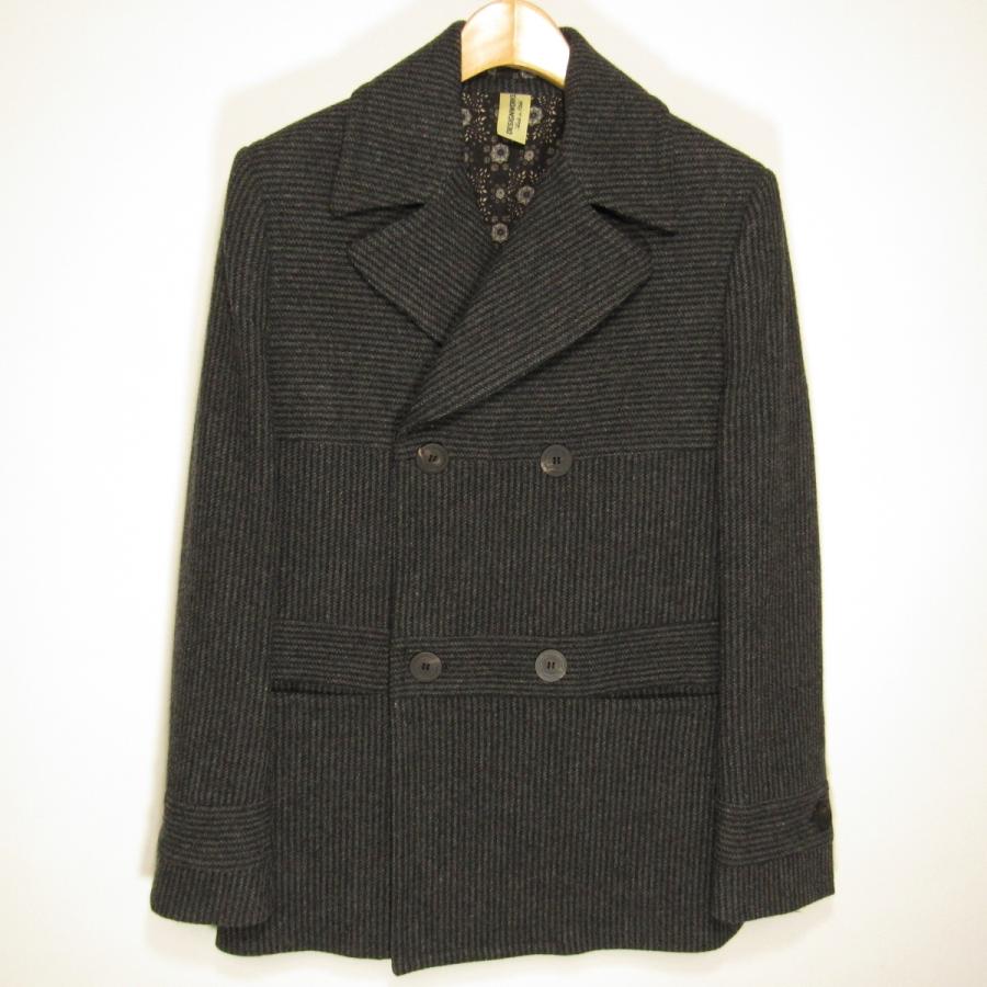 新品同様 イタリア製 デザインワークス DESIGNWORKS メンズ ウール ダブル コート size46 M相当 秋冬 チャコール THRIE ESTAITS社製生地