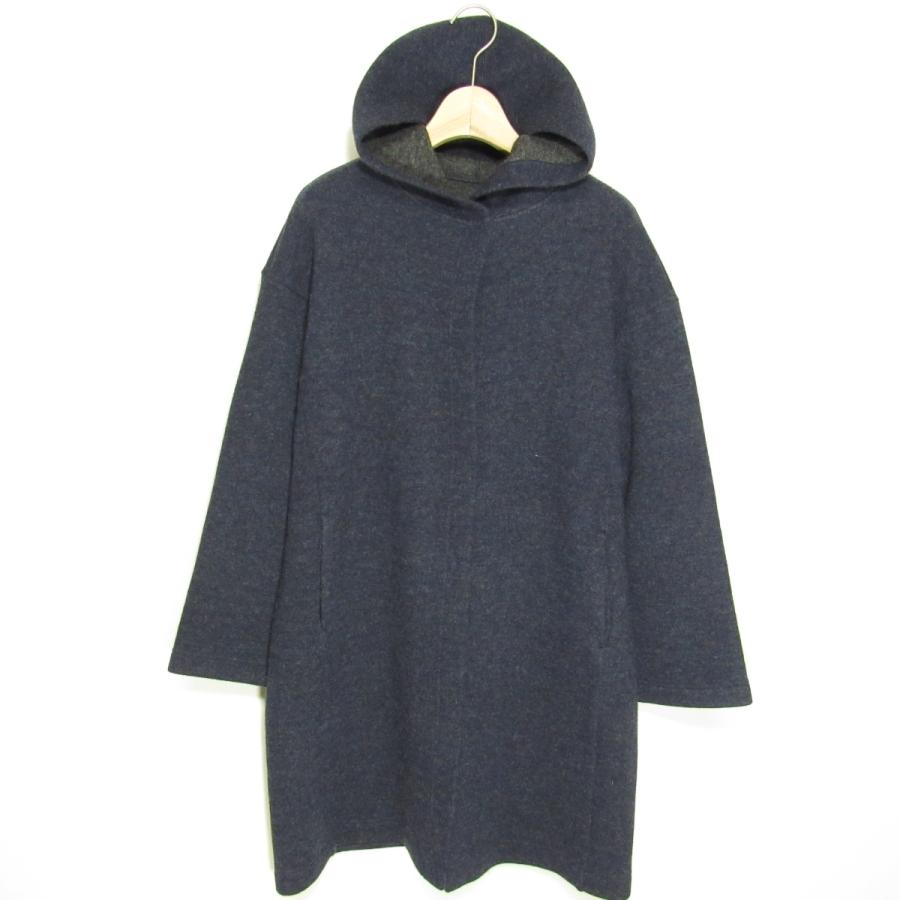 新品同様 レキップ ドゥクレ L'EQUIPE Deux cle レディース フーデッド ニットコート size38 L〜LL程度 秋冬 ネイビー ヨシエイナバ 日本製
