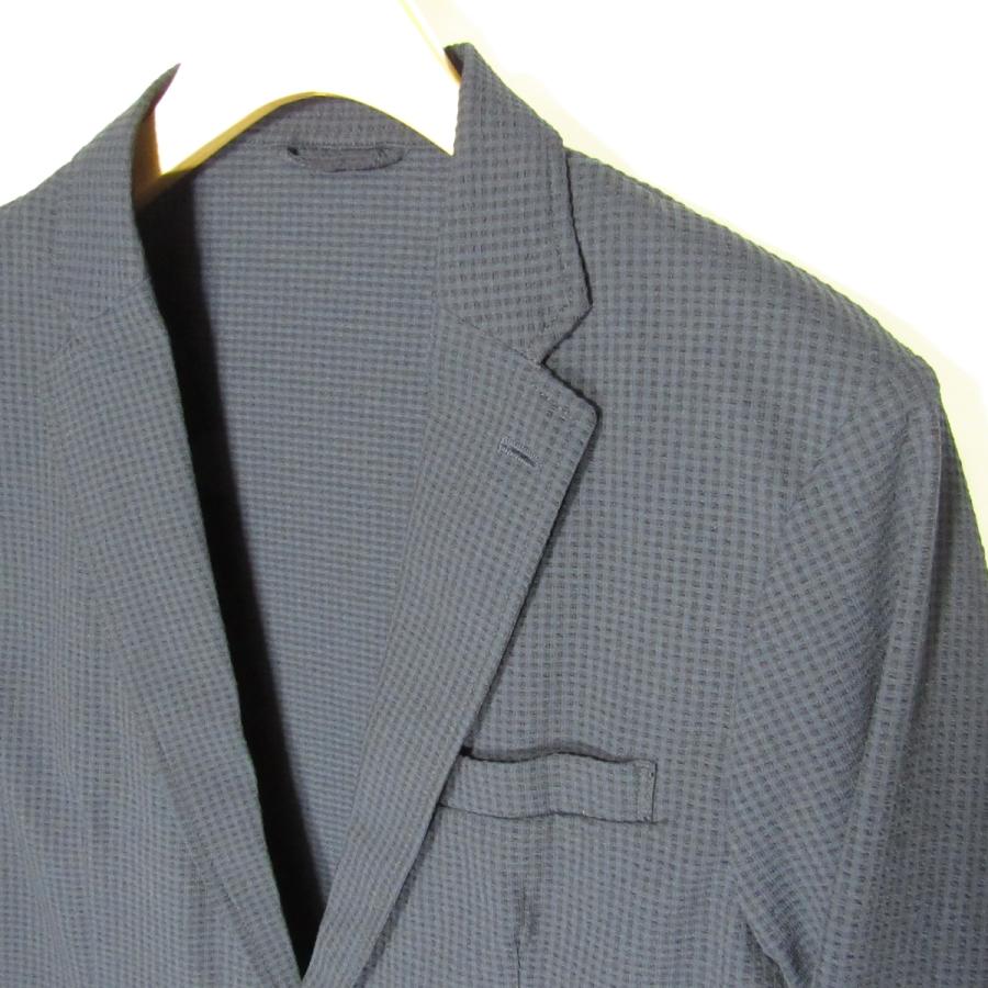 美品　ビームスエフ　春夏　シアサッカー　テーラードジャケット 46 ネイビー 美品 ビームスエフ 春夏 シアサッカー テーラードジャケット 46