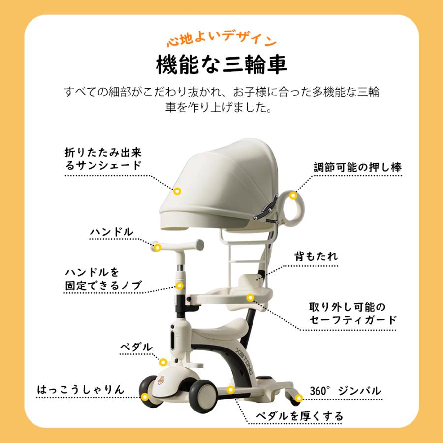 子供用三輪車 6in1 キックバイク キックスケーター 手押し棒 1-12歳 乗用玩具 ペダル無し 誕生日 プレゼント キックボード 耐荷重100kg 金属 PP樹脂 多機能設計_3