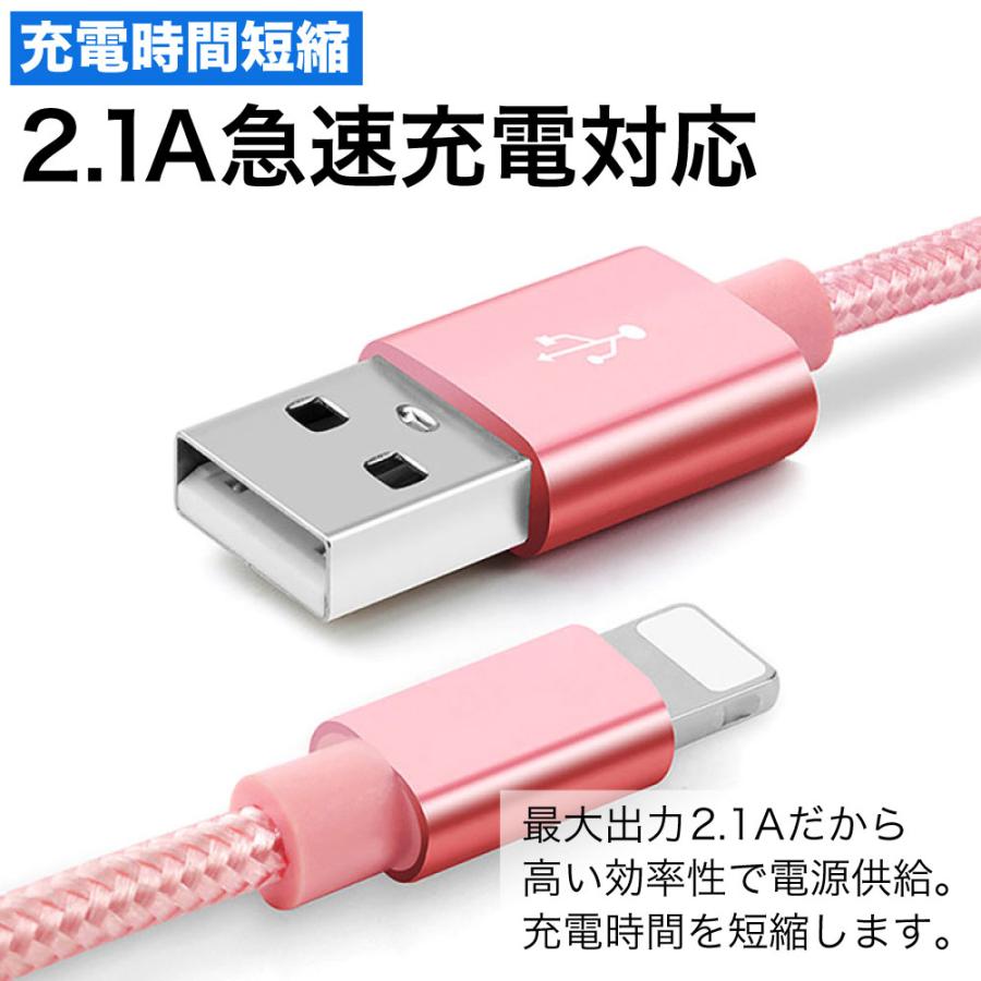 iPhone 充電ケーブル ケーブル ライトニングケーブル 3本 急速充電 iPhone アイフォン 耐久 充電コード 25cm 50cm 1m 1.5m 2m 3m 短い 長い 断線 防止 USB 変換｜hitsujyuhin-kobo｜03