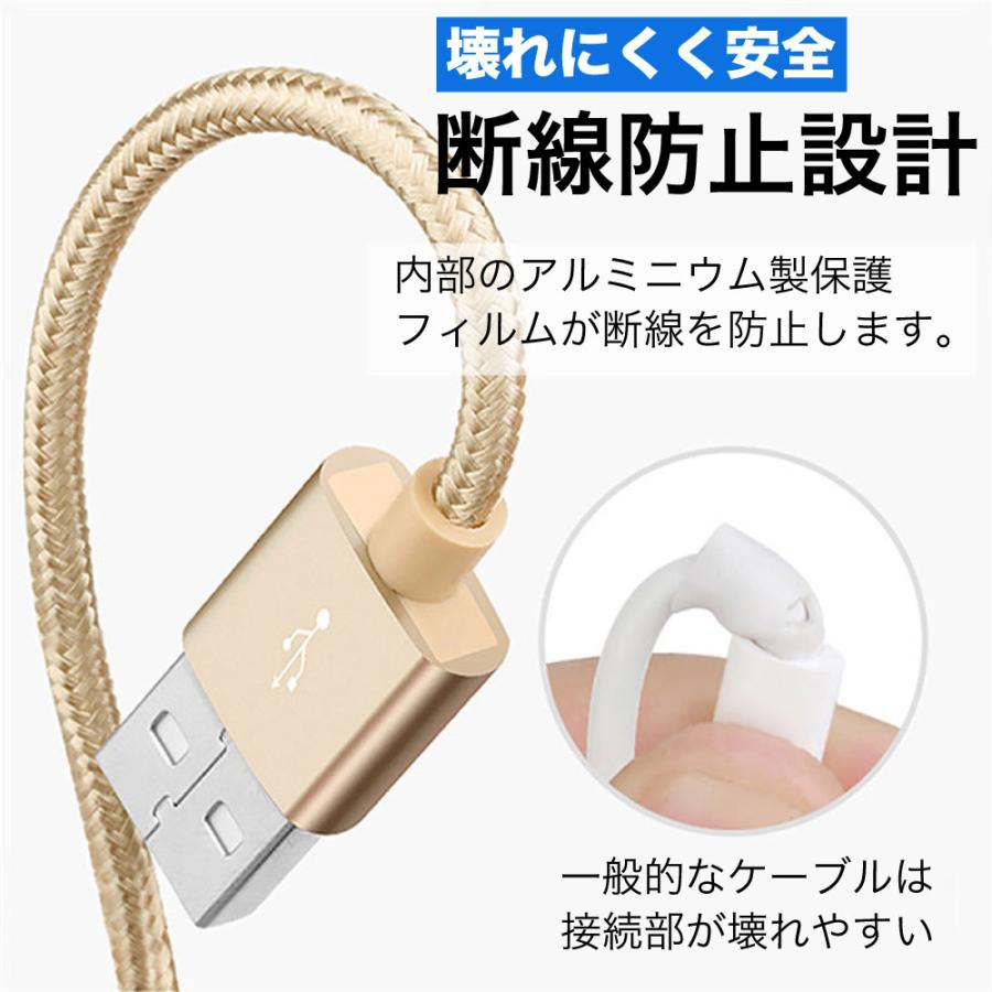 充電ケーブル type-cケーブル 急速充電 typec type-c タイプc 2本 耐久 充電コード 25cm 50cm 1m 1.5m 2m 3m 短い 長い 断線 防止 USB 変換 データ転送｜hitsujyuhin-kobo｜07