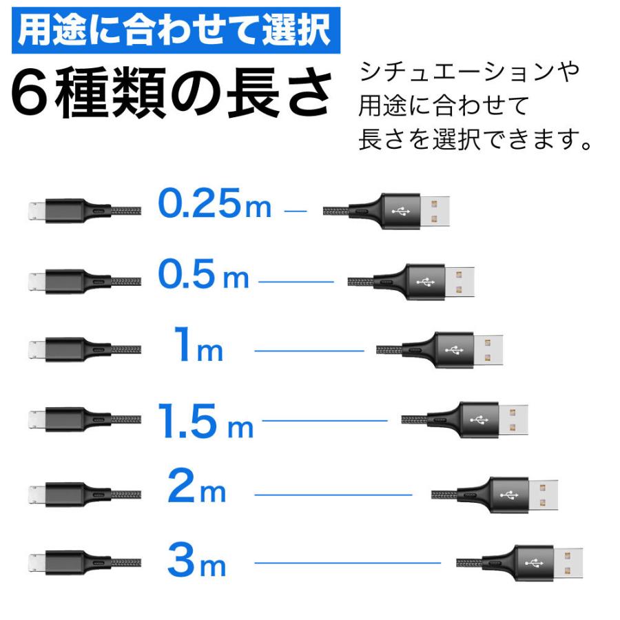 iPhone 充電ケーブル ライトニングケーブル 急速充電 アイフォン 耐久 充電コード 25cm 50cm 1m 1.5m 2m 3m 短い 長い 断線 防止 USB 変換 apple ナイロン ☆｜hitsujyuhin-kobo｜08