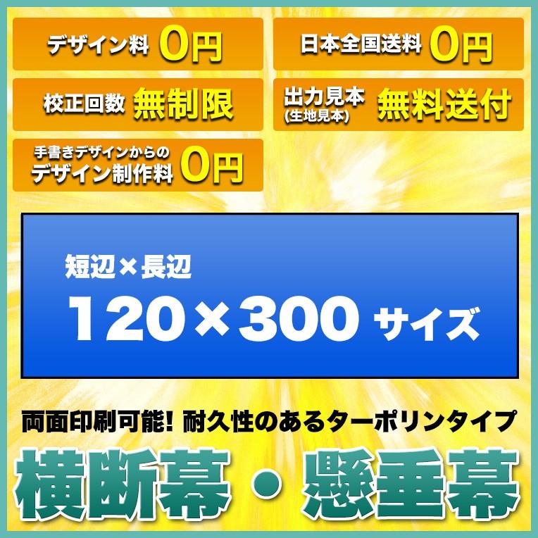 横断幕 懸垂幕(両面ターポリン サイズ：120×300cm)オリジナル 1枚から 全力対応 送料無料 デザイン作成無料 修正回数無制限 写真対応 イラスト対応