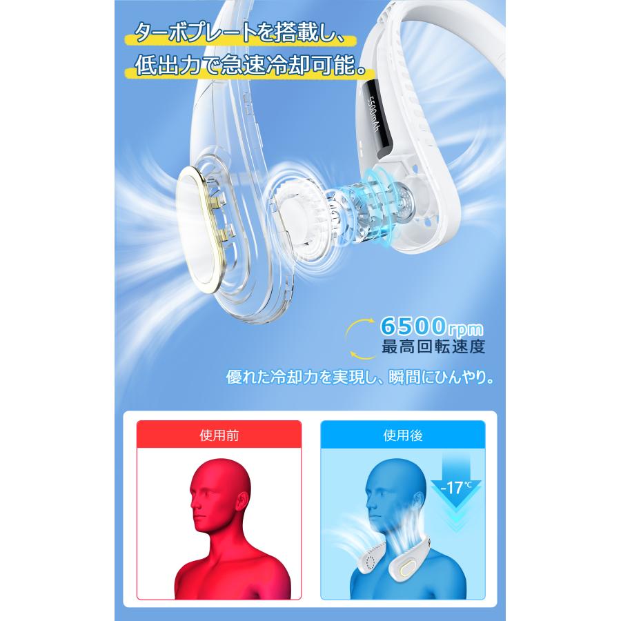 快適な涼しさをもたらす冷却ネックファン / 3段階風量調節 / 長時間使用可能 快適な涼しさをもたらす冷却ネックファン / 3段階風量調節 / 長