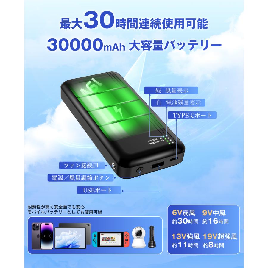 空調作業服 長袖 30000mAhバッテリー付き ファン付き 4段階風速 空調作業服 長袖 30000mAhバッテリー付き ファン付き 4段階風速