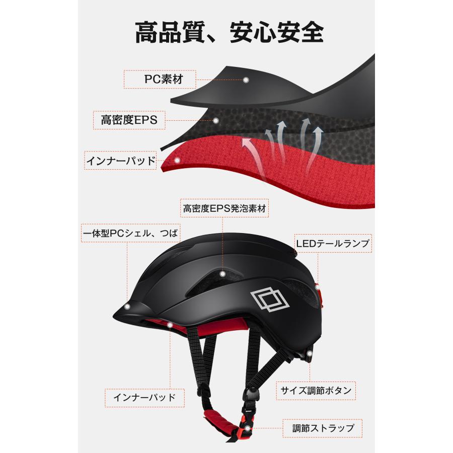 自転車ヘルメット 高通気性 超軽量 CE認証済 頭囲調整可能 マウンテンバイク ロードバイク テールライト付き 女性 男性 高校生 通勤 通学 アウトドア Mixiu｜hiyori-shoji｜02