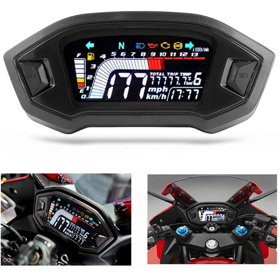 オートバイ計器 スピードゲージ デジタルメーター 多機能オートバイ計器 LCDデジタル ABSプラスチック素材 読みやすい 使用簡単 ユニバ｜hk-store｜04
