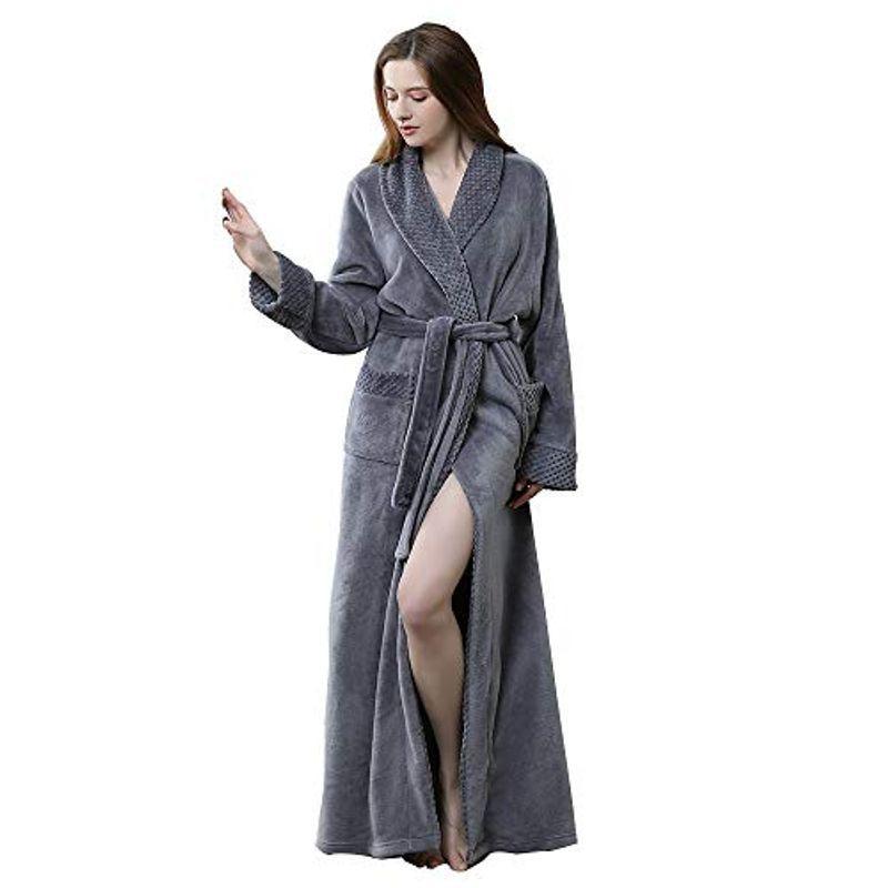 バスローブ ガウン お風呂上がり ルームウェア 腰ベルト付き フランネルフワフワ パジャマ 厚手部屋着