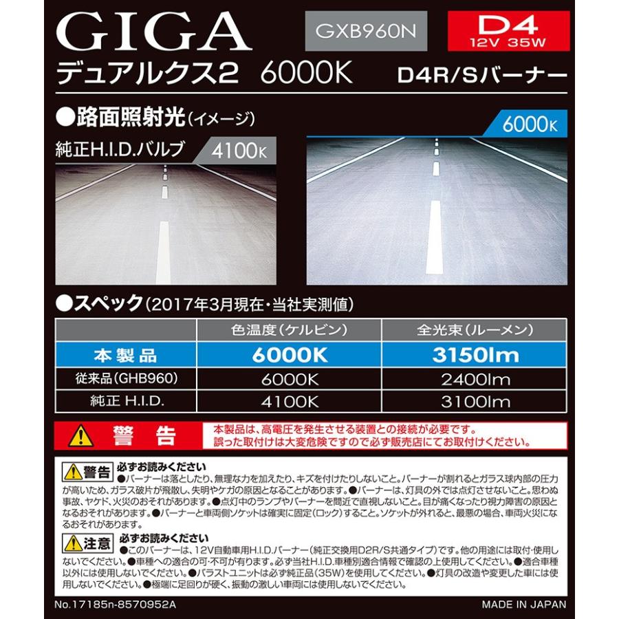 送料無料！ カーメイト GIGA DUALX2 純正交換用HIDバーナー 6000K D4R