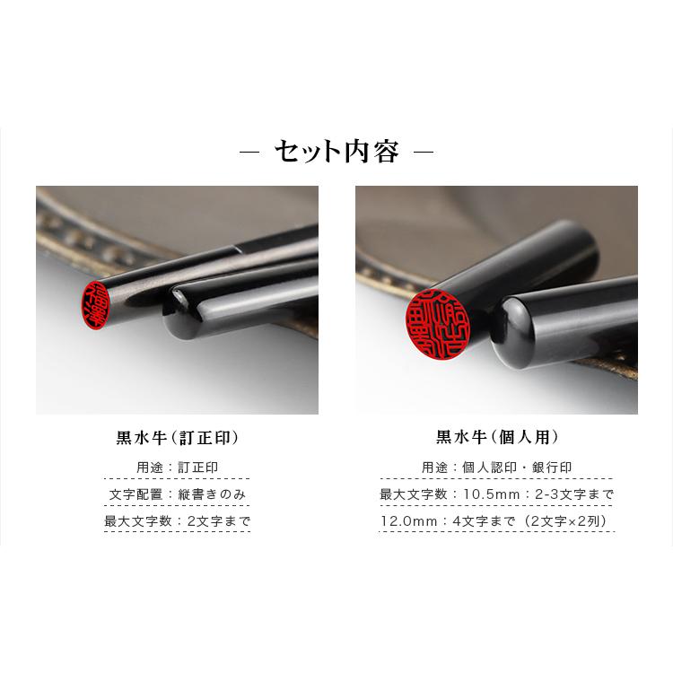 黒水牛認印+訂正印 はんこ 個人印鑑 印鑑ケース 小判型/丸型 2種選べる