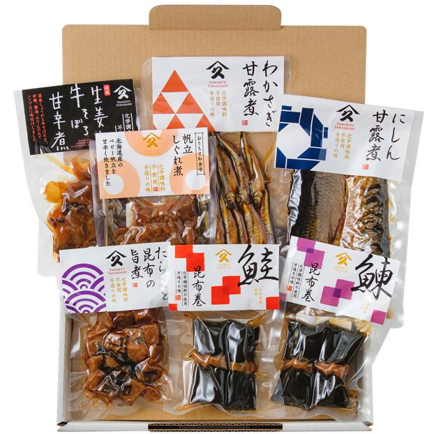 北海道限定 惣菜 ギフト 佃煮 タカハシ 7点セット にしん中巻 さけ中巻 ホタテしぐれ煮 にしん甘露煮 たら子と昆布の旨煮 生姜と牛そぼろ わかさぎ甘露煮 爆買（Yahoo!・北海道セレクトSHOP）