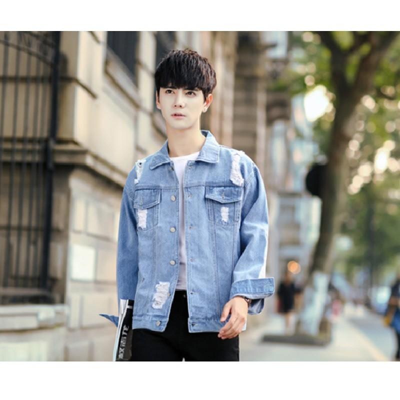 送料無料 デニムジャケット ジージャン ダメージ加工 クール メンズ カジュアル レディース ペアルック 人気 ツーリング ネイビー ライトブルー El Hkhshop 通販 Yahoo ショッピング