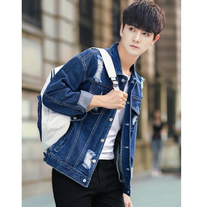 送料無料 デニムジャケット ジージャン ダメージ加工 クール メンズ カジュアル レディース ペアルック 人気 ツーリング ネイビー ライトブルー El Hkhshop 通販 Yahoo ショッピング