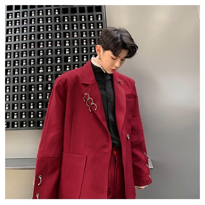 送料無料 メンズ ジャケット スーツセットアップ メンズ 韓国 プライベート 奇抜 個性 セット スーツ 派手 ジャケット パンツ 赤 レッドブラック El Hkhshop 通販 Yahoo ショッピング