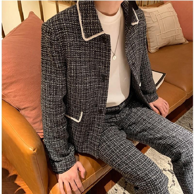 定期入れの 韓国 セットアップ メンズスーツ 送料無料 スーツ チェック柄 セット おしゃれ かっこいい 襟付き 長ズボン 長袖 パンツ スーツ 古着系 ジャケット カジュアルスーツ スーツ フォーマル Affaires Sociales Gouv Cg