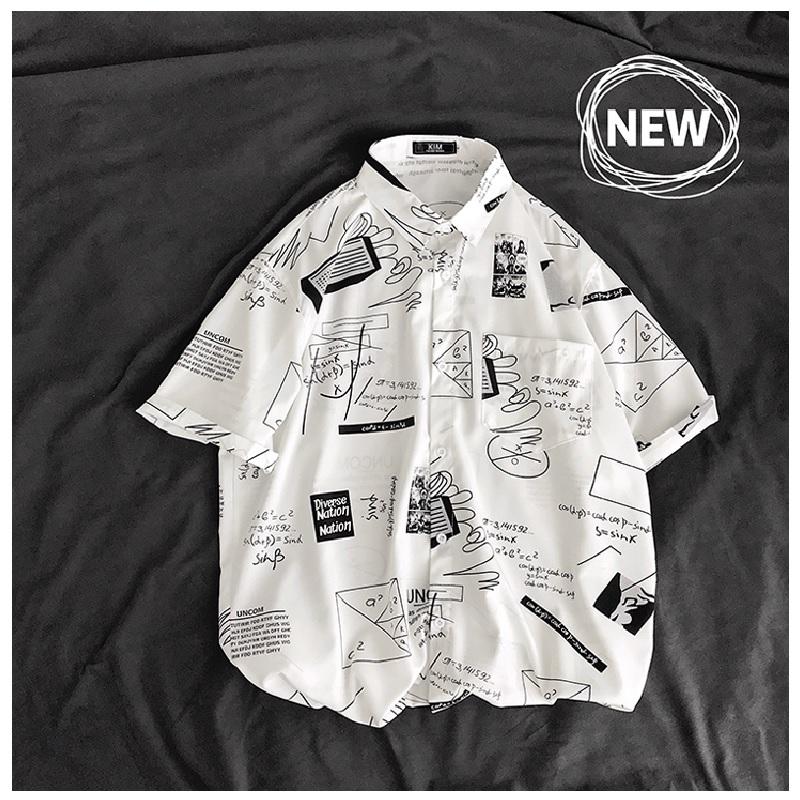 送料無料 トップス メンズ シャツ ユニセックス 落書き 総柄 アート ルーズ ゆったり ビックシルエット オーバーサイズ 柄シャツ おしゃれ El Hkhshop 通販 Yahoo ショッピング