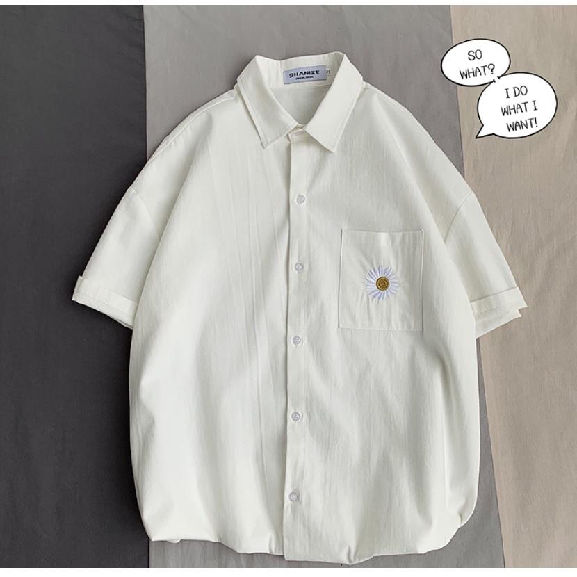 送料無料 メンズ カジュアルシャツ シャツ 半袖シャツ 花 デイジー ワンポイント シンプル 襟付き 胸ポケット カジュアル 刺繍 カラフル El Hkhshop 通販 Yahoo ショッピング