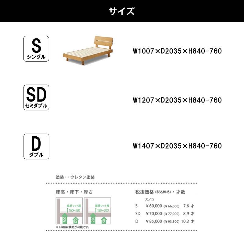 SLEEPING ベッドフレーム ヘッドボード付き RUSKII ラスクII《すのこ》スリーピング オーク節有 ウレタン塗装 床高2段階調節
