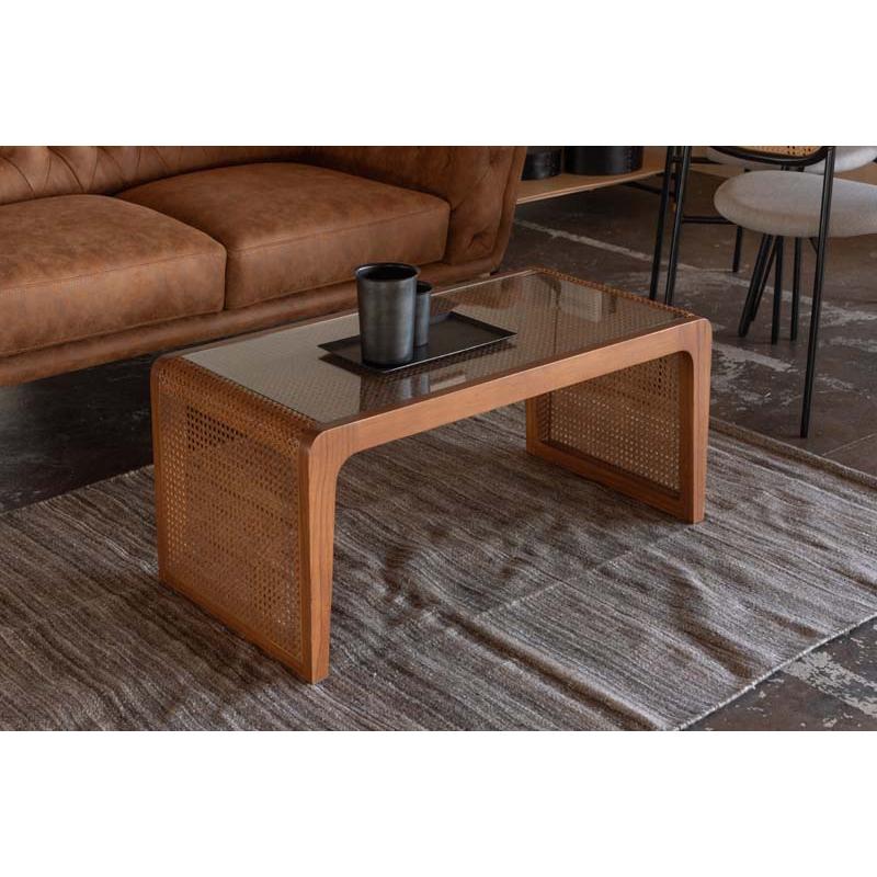 東谷 センターテーブル テーブル ラタン 籐 机 ラタンテーブル ガラス