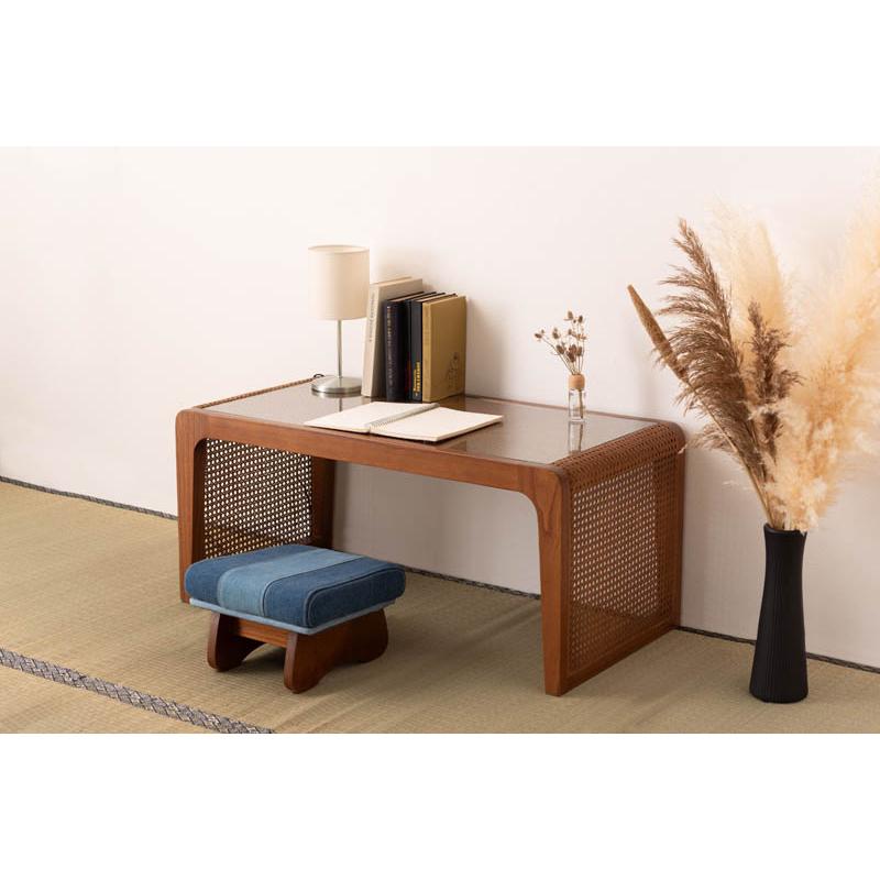 東谷 センターテーブル テーブル ラタン 籐 机 ラタンテーブル ガラス