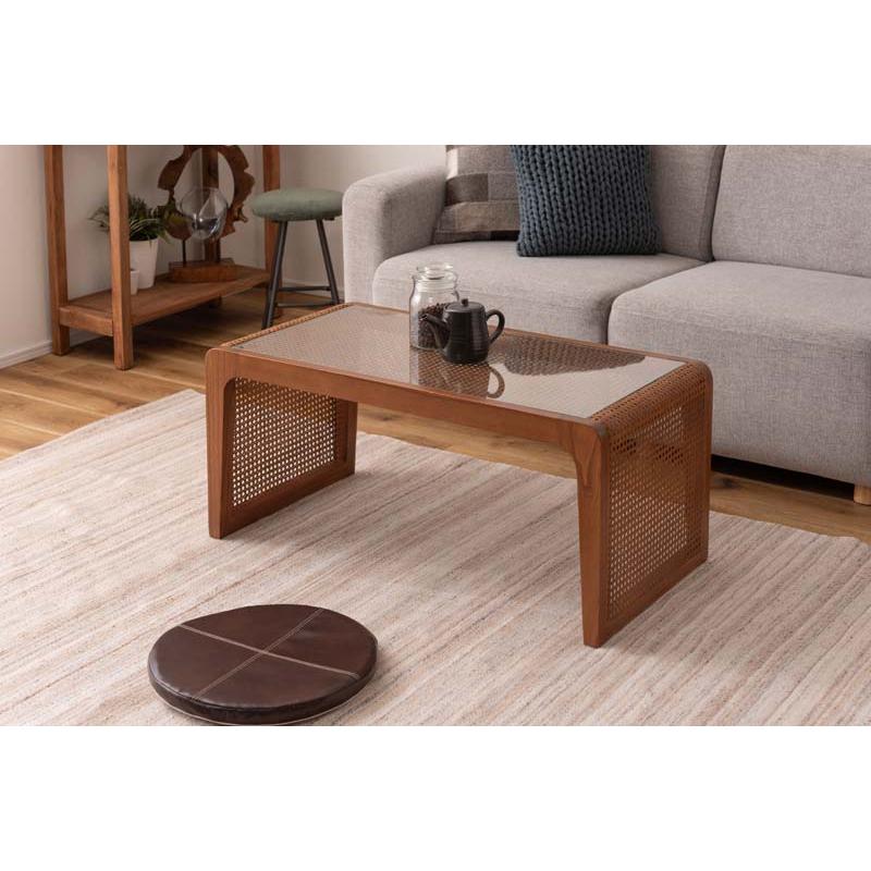 東谷 センターテーブル テーブル ラタン 籐 机 ラタンテーブル ガラス