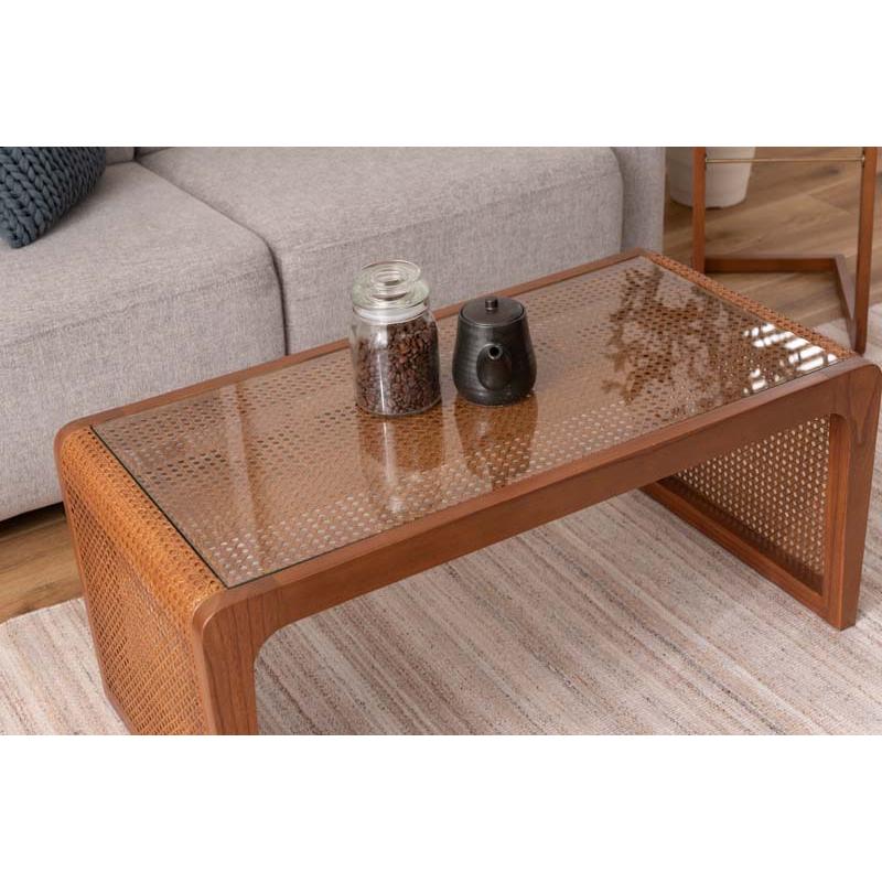 東谷 センターテーブル テーブル ラタン 籐 机 ラタンテーブル ガラス