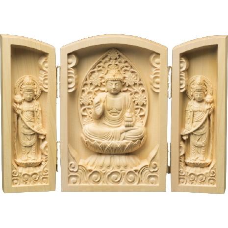 御守り 薬師三尊 933 仏像 東洋彫刻 彫刻 木彫 黄楊 つげ 薬師如来 月光